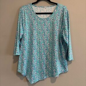 Lulu-B 3/4 Sleeve Asymmetrical Top Palm Tree print XL